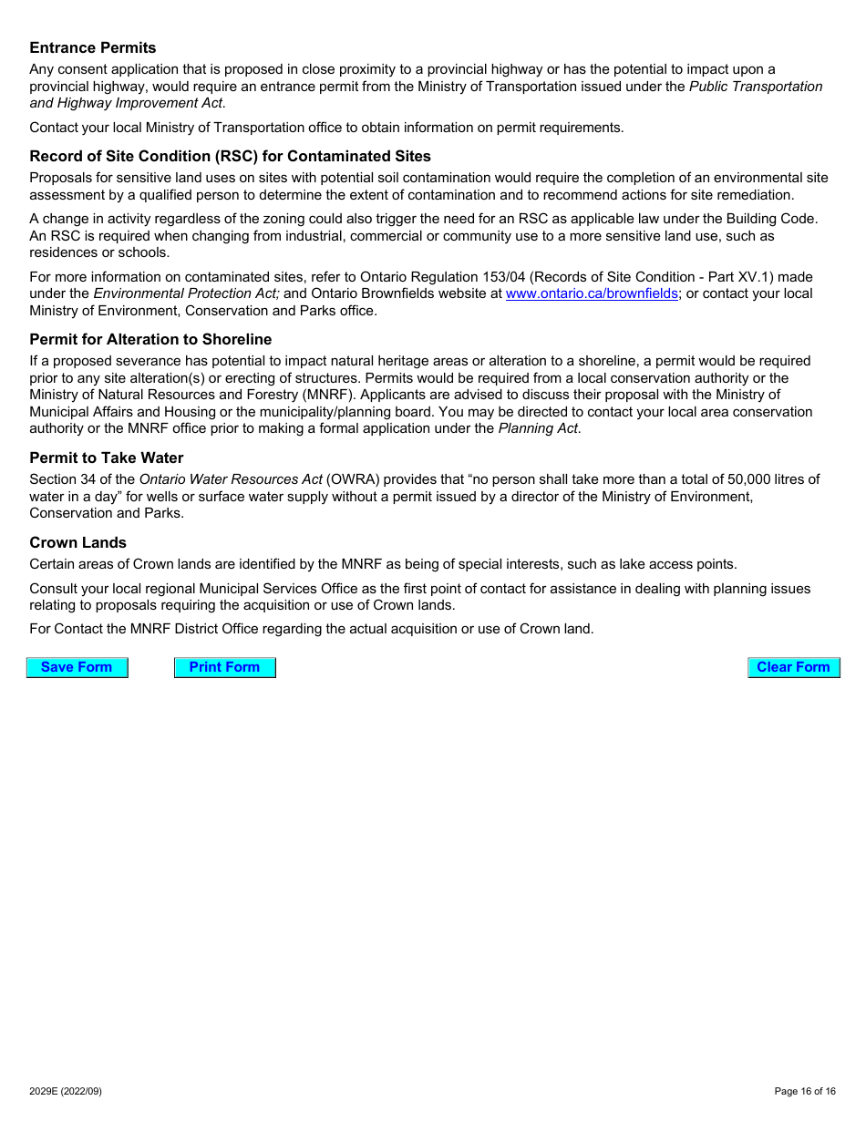 Form 2029E Application for Consent Under Section 53 of the Planning Act - Ontario, Canada, Page 16