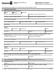 Form 2029E Application for Consent Under Section 53 of the Planning Act - Ontario, Canada