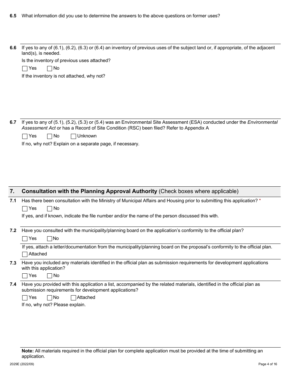 Form 2029E Application for Consent Under Section 53 of the Planning Act - Ontario, Canada, Page 4