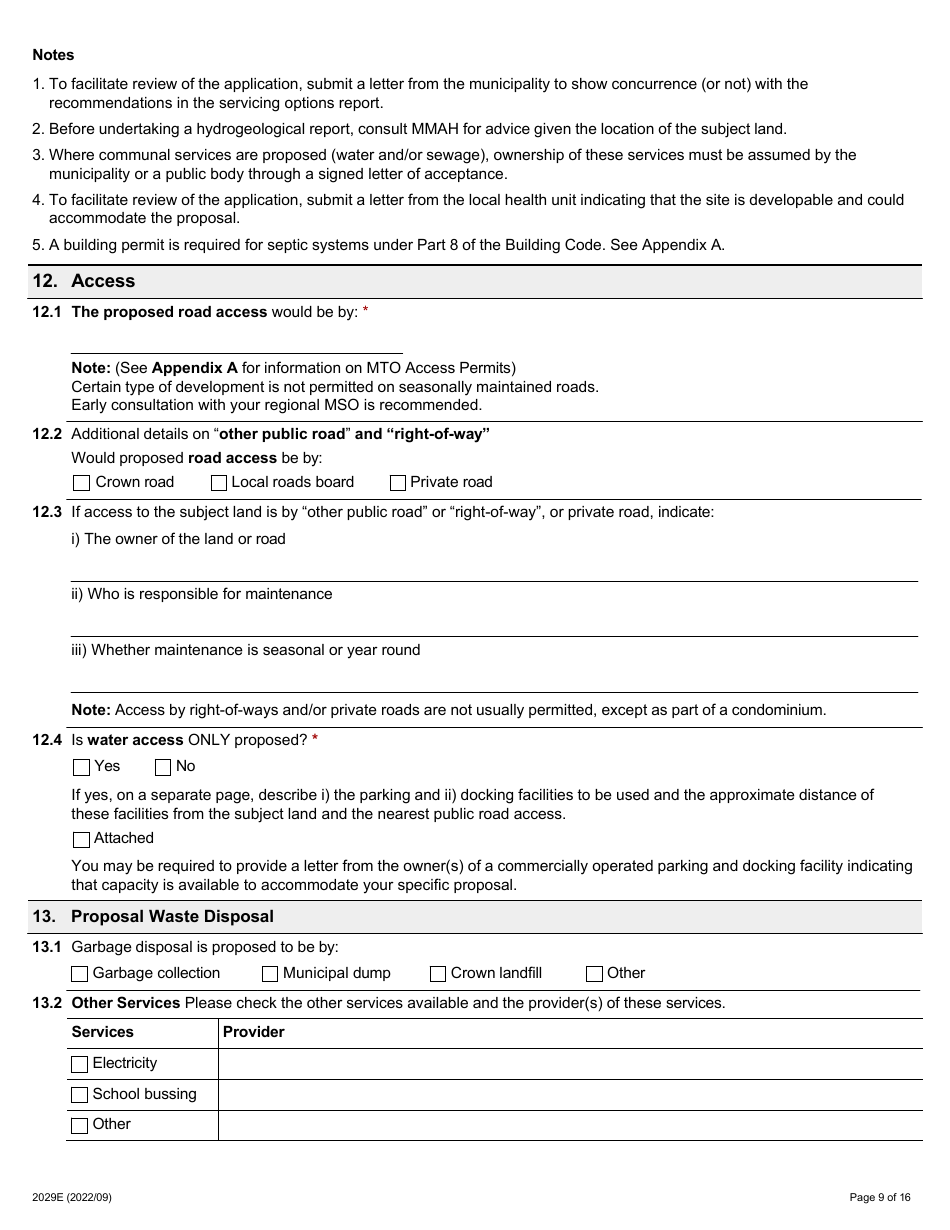 Form 2029E Application for Consent Under Section 53 of the Planning Act - Ontario, Canada, Page 9