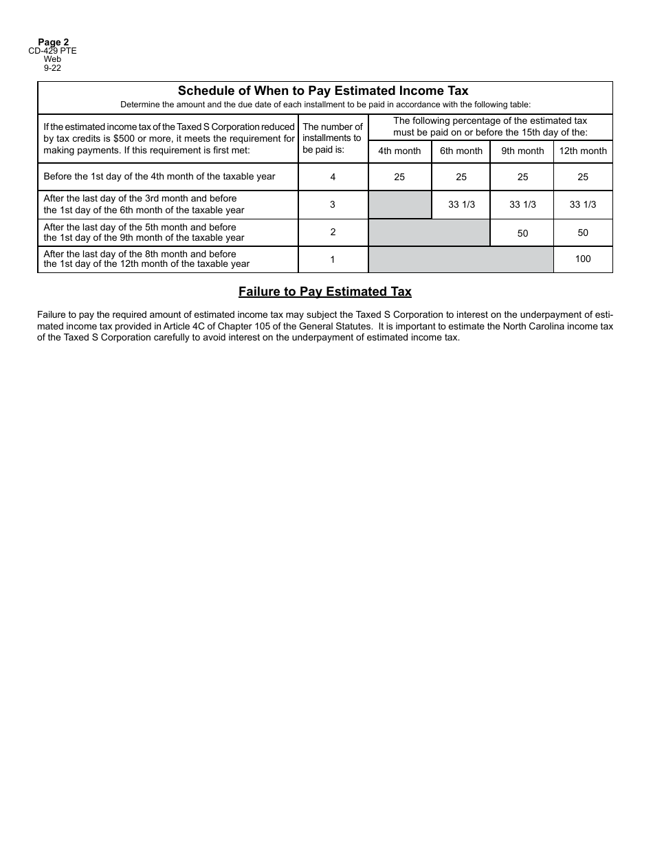 Form CD-429 PTE Taxed S Corporation Estimated Income Tax - North Carolina, Page 3