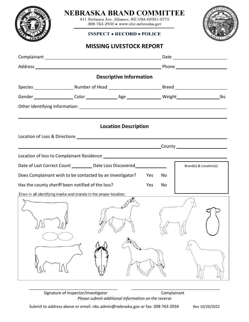 Missing Livestock Report - Nebraska, Page 1