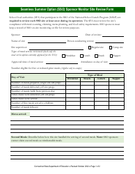 Seamless Summer Option (Sso) Sponsor Monitor Site Review Form - Connecticut