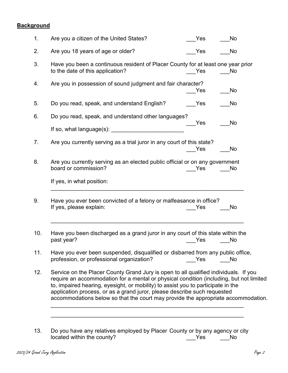 Prospective County Grand Jury Nominee Application - County of Placer, California, Page 2