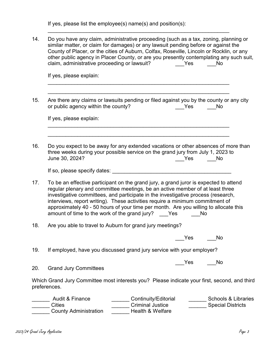 Prospective County Grand Jury Nominee Application - County of Placer, California, Page 3