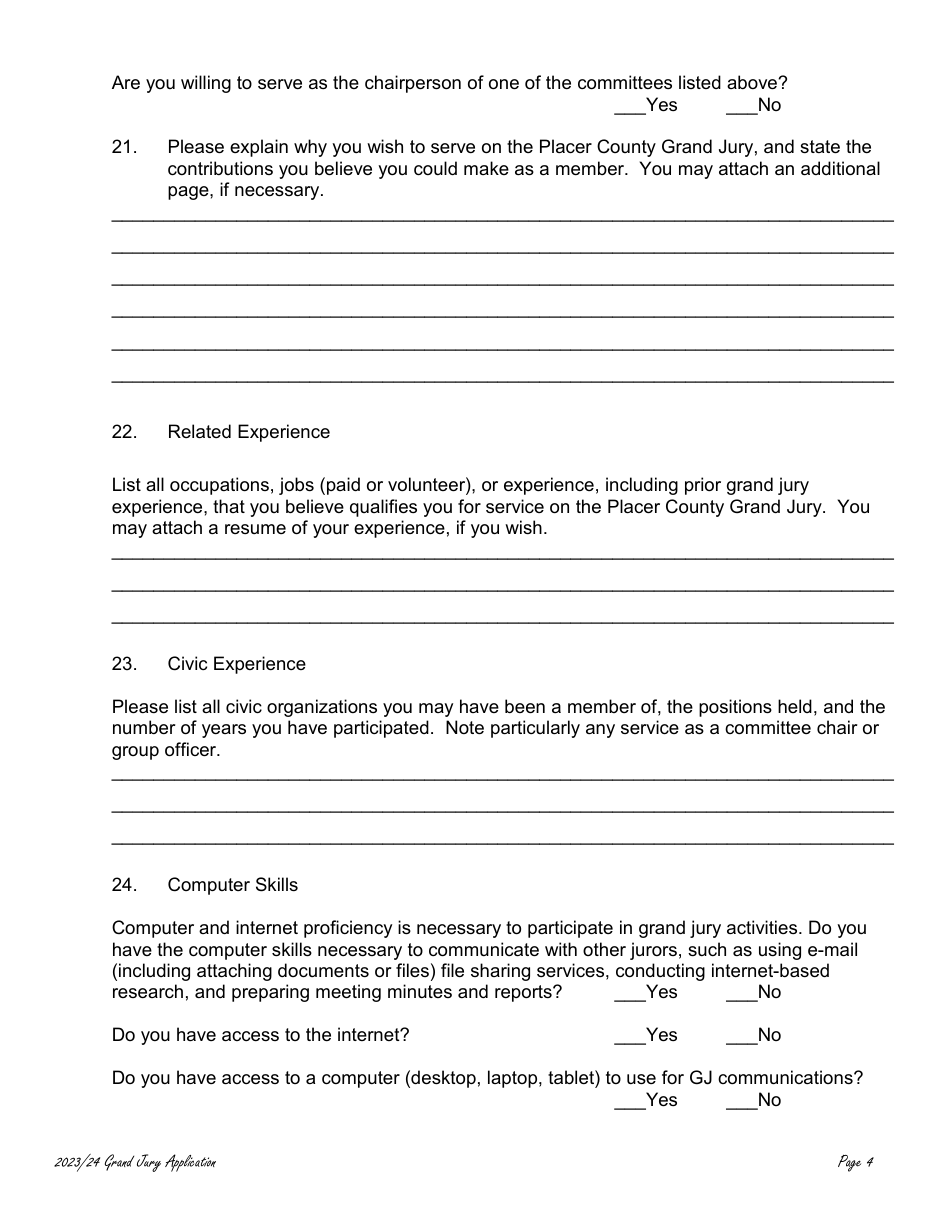 Prospective County Grand Jury Nominee Application - County of Placer, California, Page 4