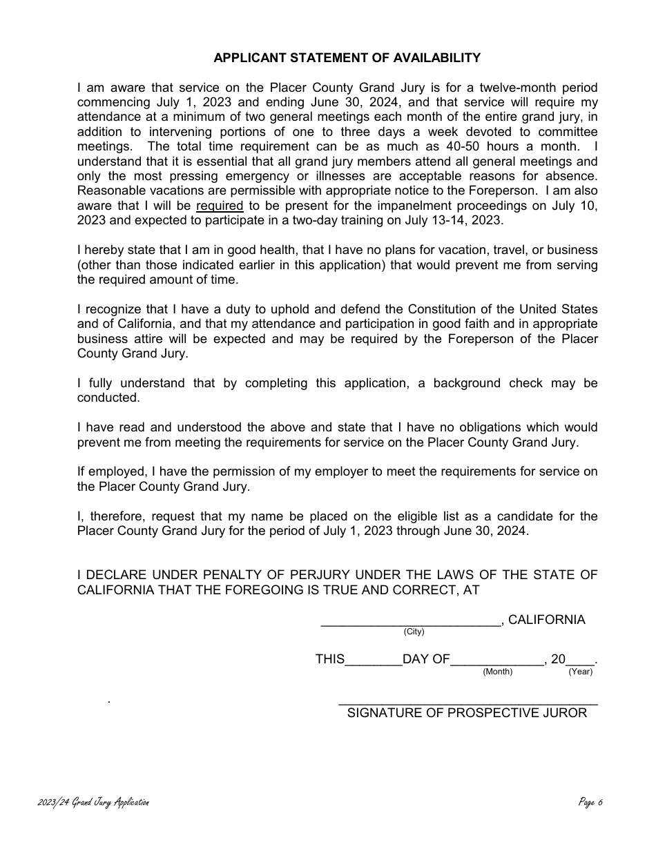 Prospective County Grand Jury Nominee Application - County of Placer, California, Page 6