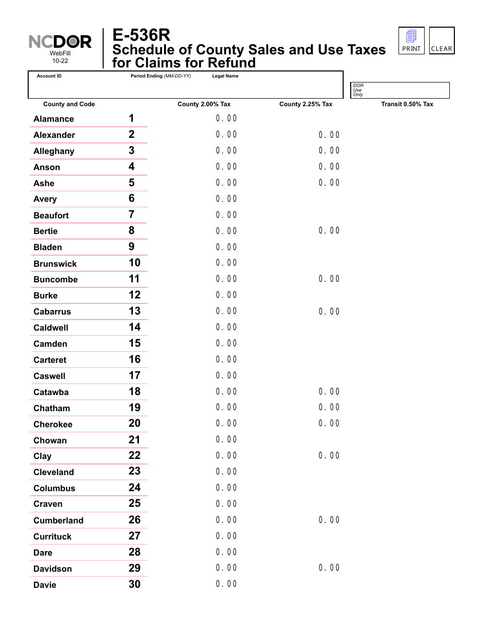 Form E536R Download Fillable PDF or Fill Online Schedule of County Sales and Use Taxes for