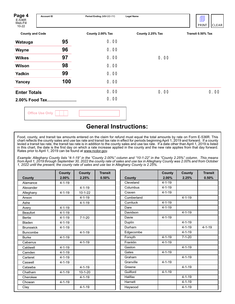 Form E-536R Schedule of County Sales and Use Taxes for Claims for Refund - North Carolina, Page 5