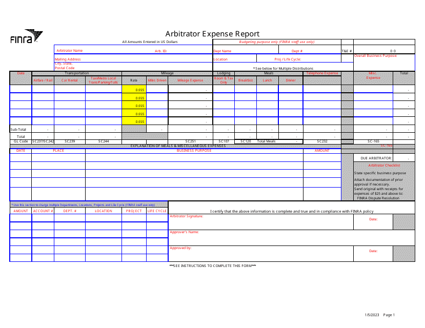 Arbitrator Expense Report Download Pdf