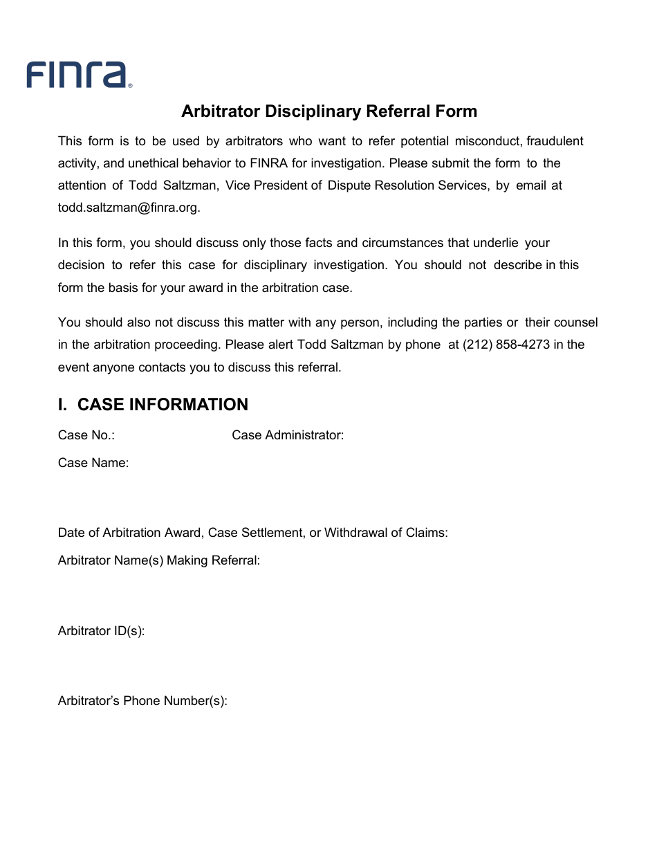 Arbitrator Disciplinary Referral Form, Page 1