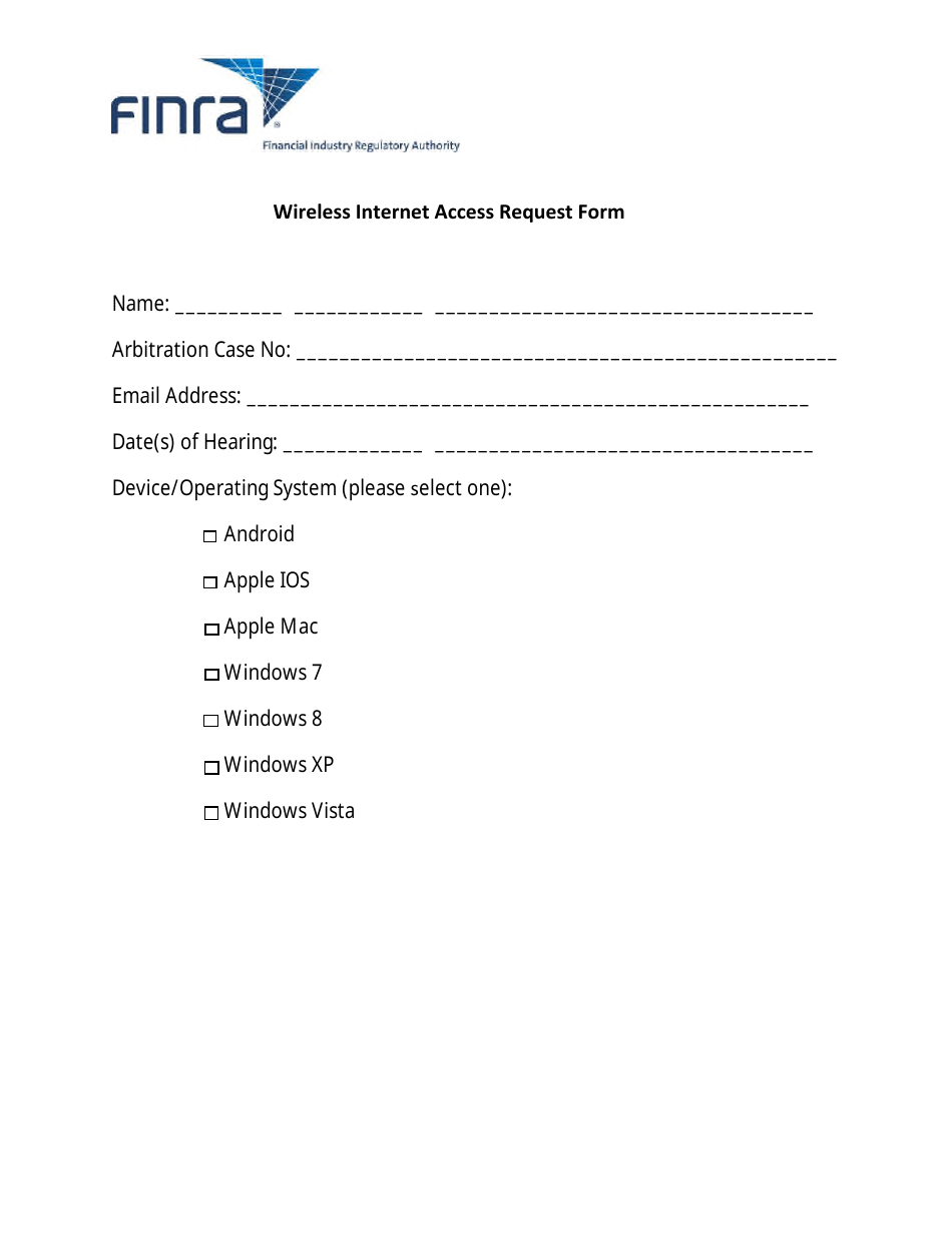 Wireless Internet Access Request Form, Page 1