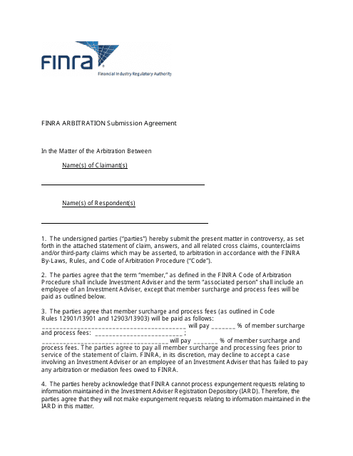 FiNRA Arbitration Submission Agreement