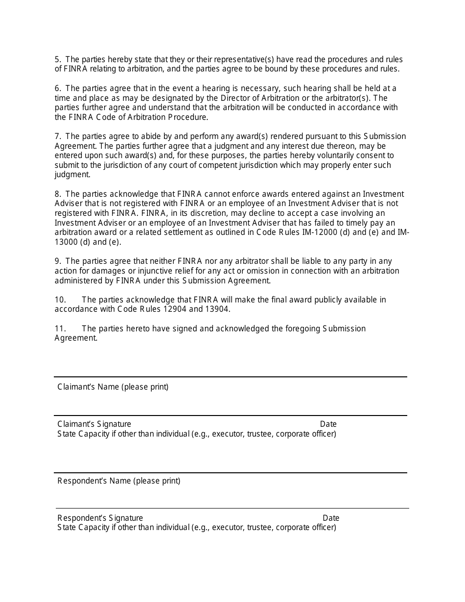 FiNRA Arbitration Submission Agreement, Page 2