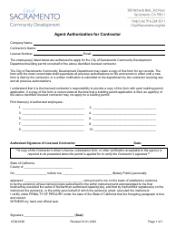 Document preview: Form CDD-0196 Agent Authorization for Contractor - City of Sacramento, California