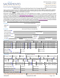 Document preview: Form CDD-0278 Applicant's Preliminary Building Permit Fee Estimate Worksheet - City of Sacramento, California
