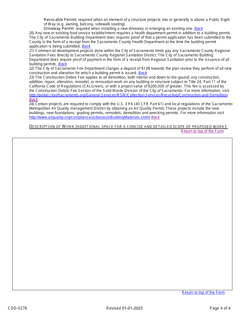 Form CDD-0278 Applicants Preliminary Building Permit Fee Estimate Worksheet - City of Sacramento, California, Page 4