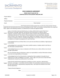 Document preview: Form CDD-0439 Hold Harmless Agreement - City of Sacramento, California