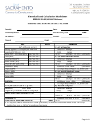 Document preview: Form CDD-0213 Electrical Load Calculation Worksheet - City of Sacramento, California