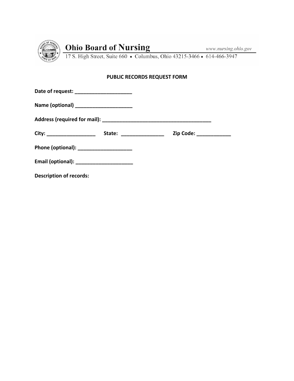 Public Records Request Form - Ohio, Page 1