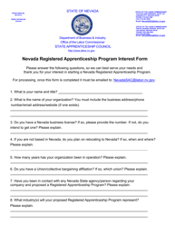 Nevada Registered Apprenticeship Program Interest Form - Nevada