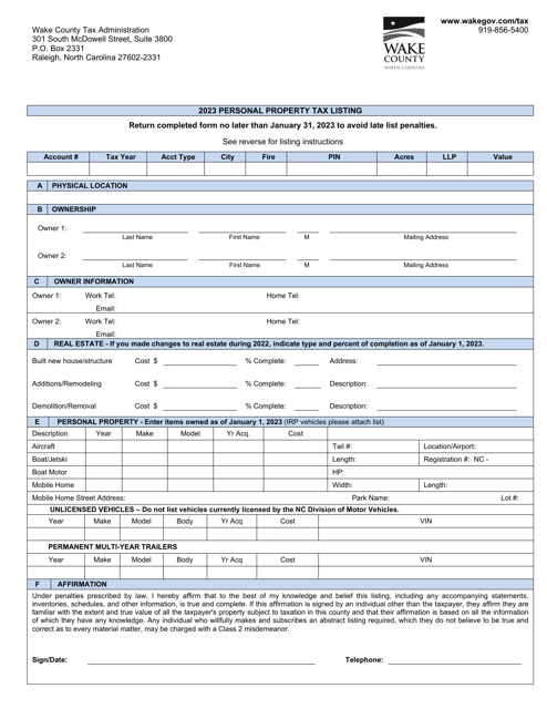 Personal Property Tax Listing - North Carolina, 2023