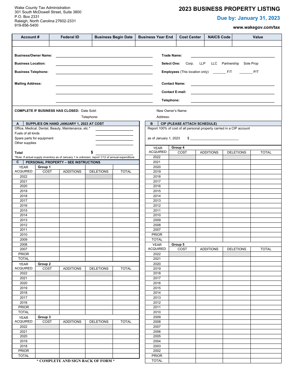 Business Property Listing - Wake County, North Carolina, Page 1