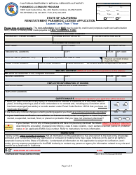 Document preview: Form RLL-01A Reinstatement Paramedic License Application - California