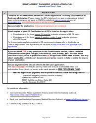 Form RLL-01A Reinstatement Paramedic License Application - California, Page 3