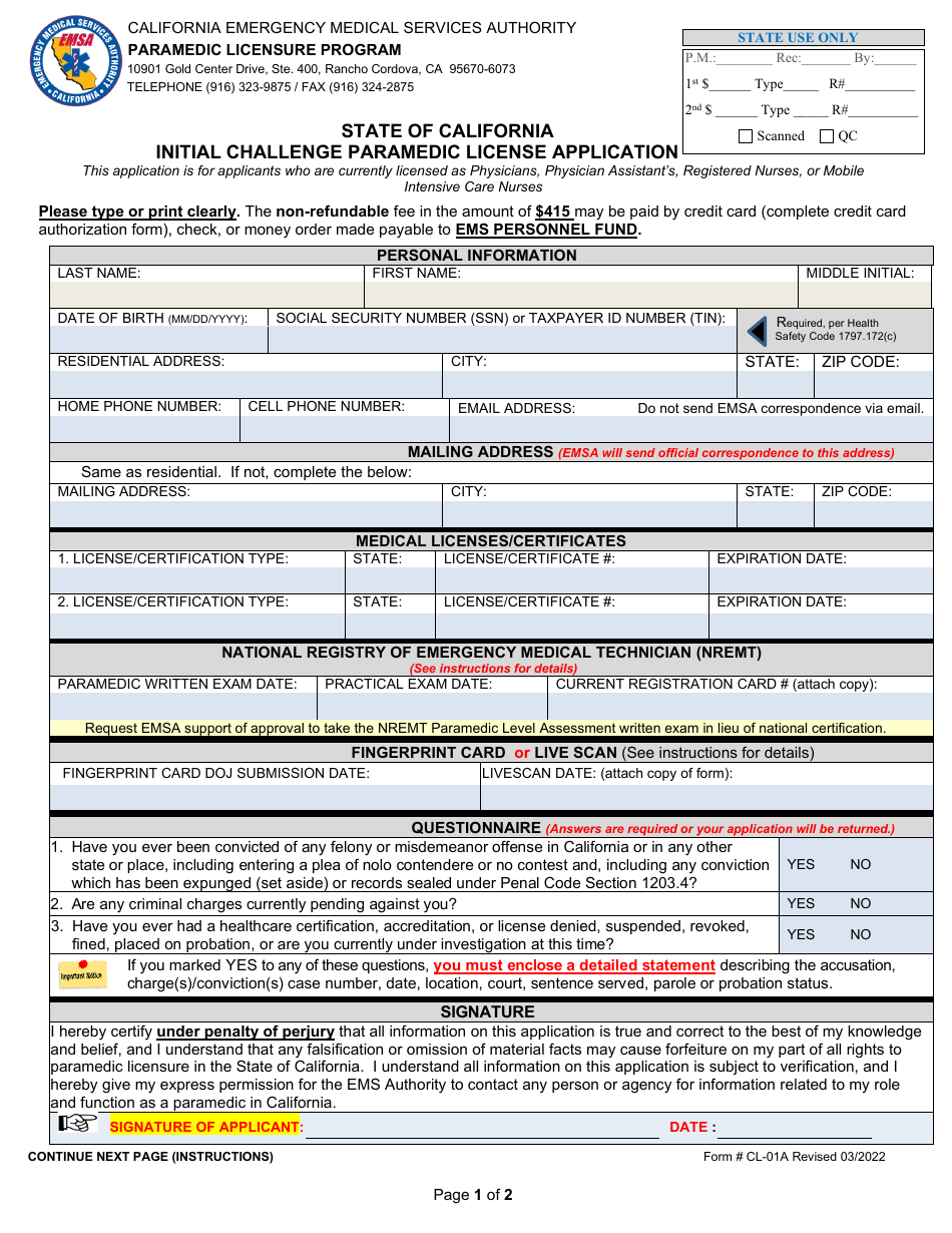 Form CL-01A Download Printable PDF or Fill Online Initial Challenge ...