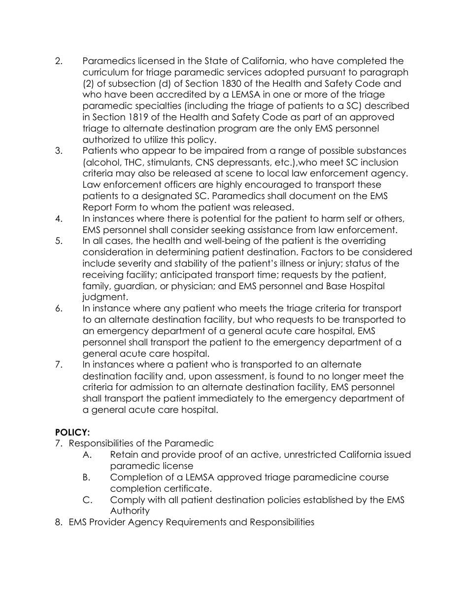Triage to Alternate Destination Toolkit Appendix - California, Page 10