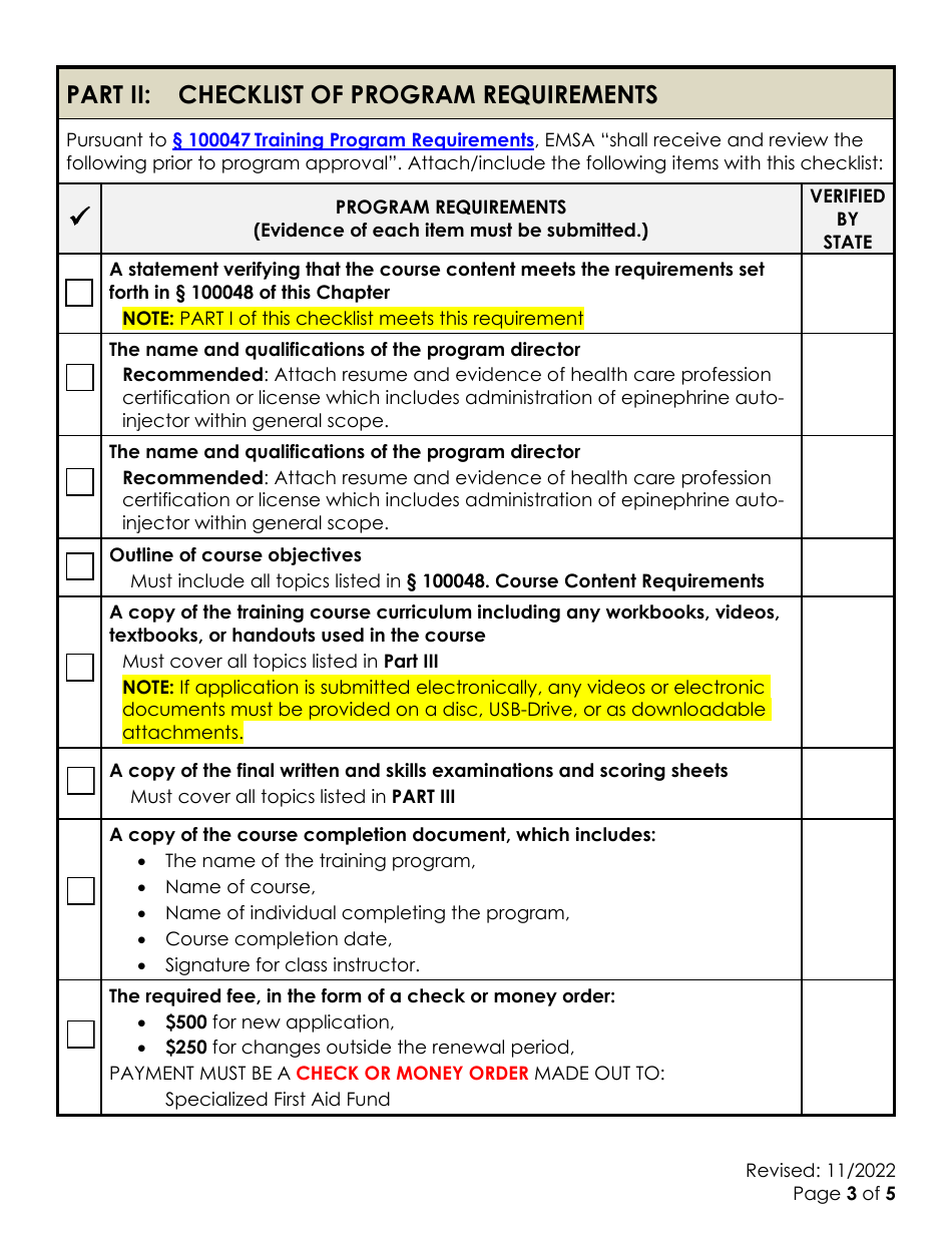 Epinephrine Training Program Checklist - California, Page 3