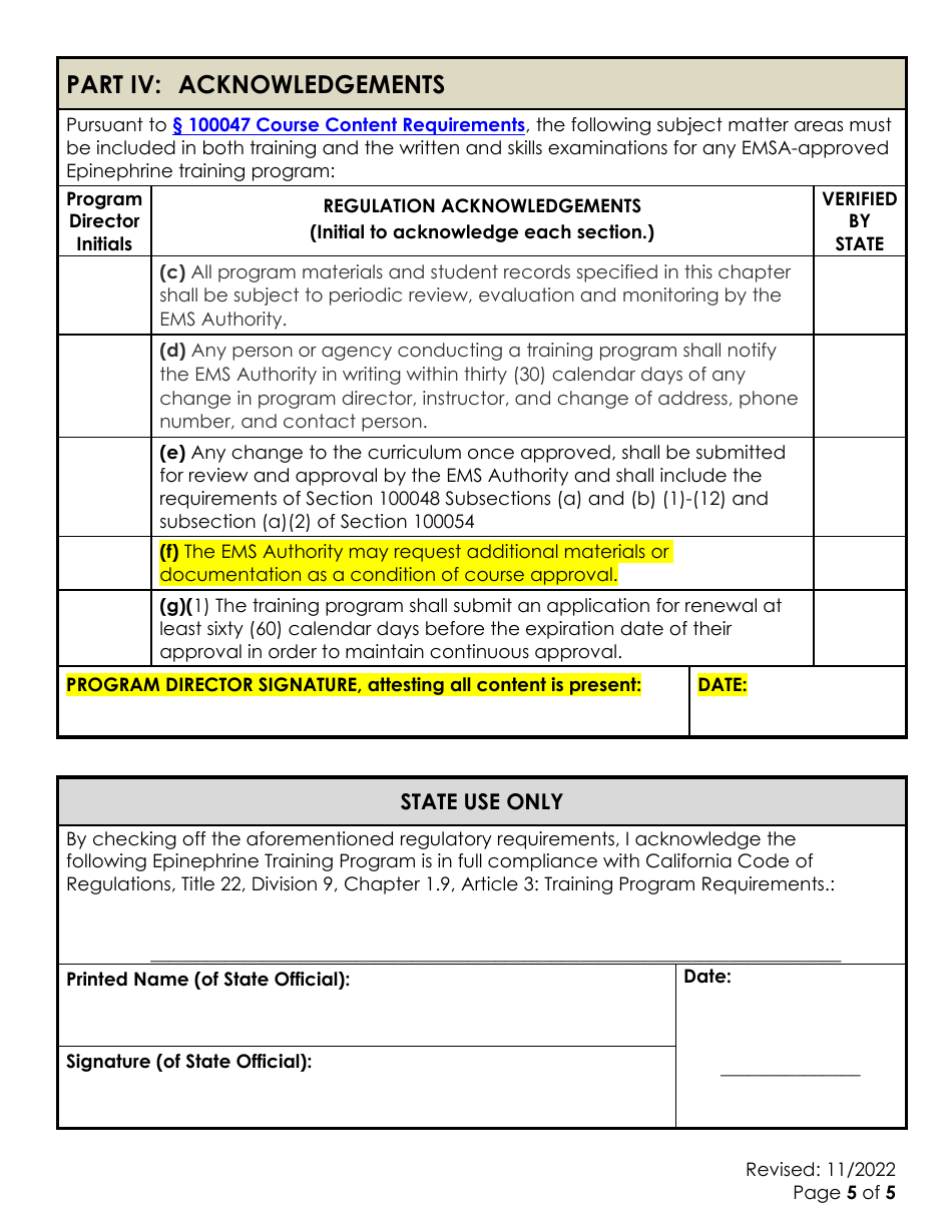Epinephrine Training Program Checklist - California, Page 5