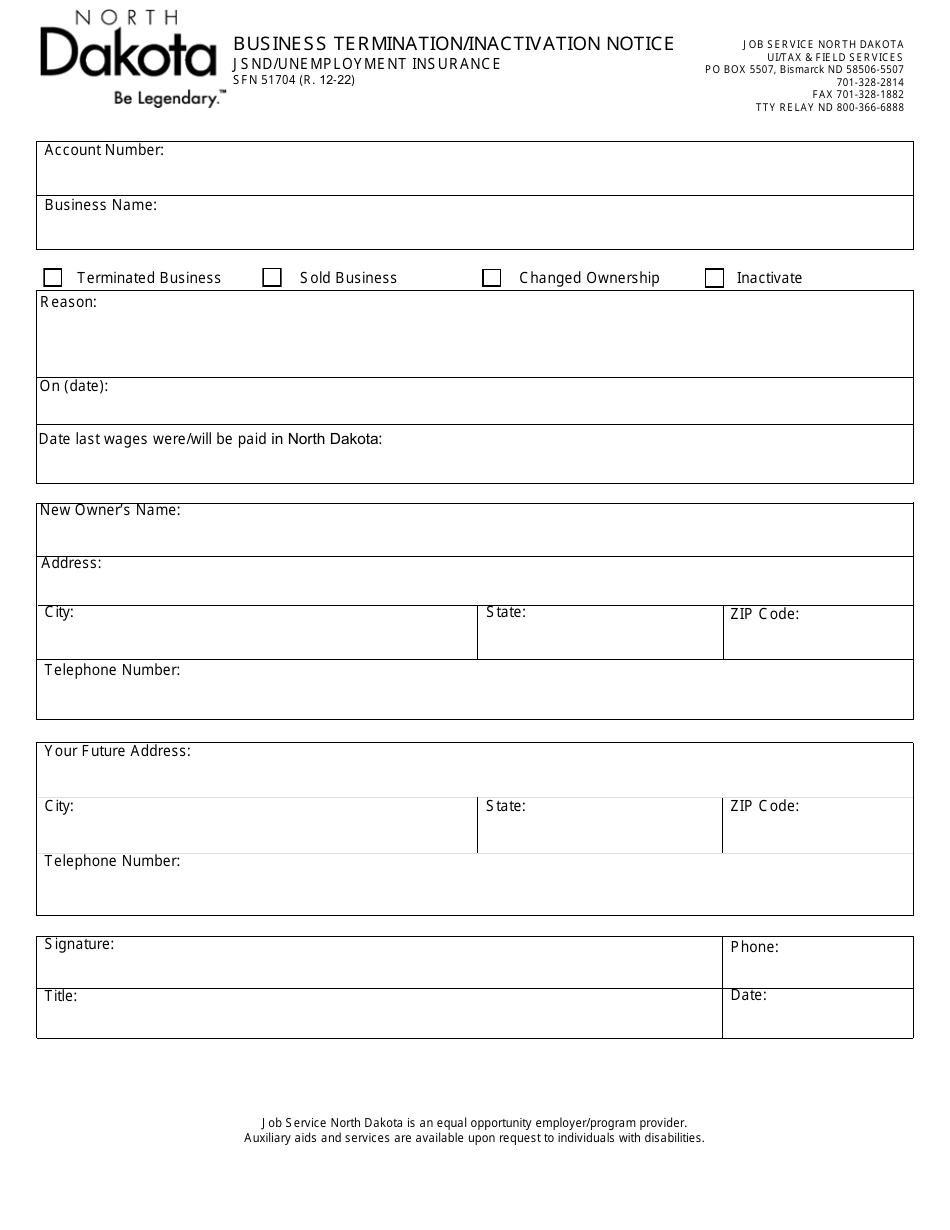 Form Sfn Download Fillable Pdf Or Fill Online Business Termination Inactivation Notice