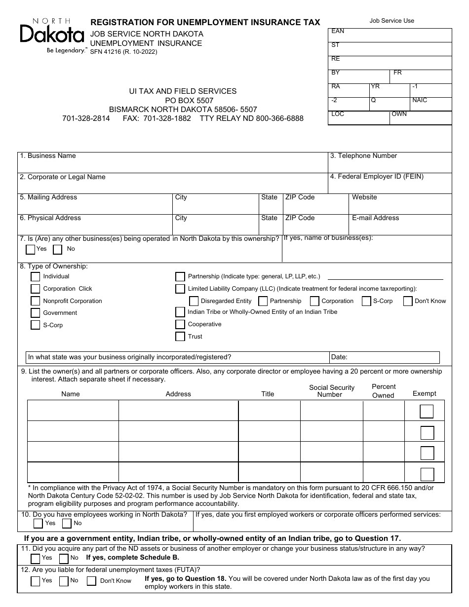 Form SFN41216 Fill Out, Sign Online and Download Fillable PDF, North