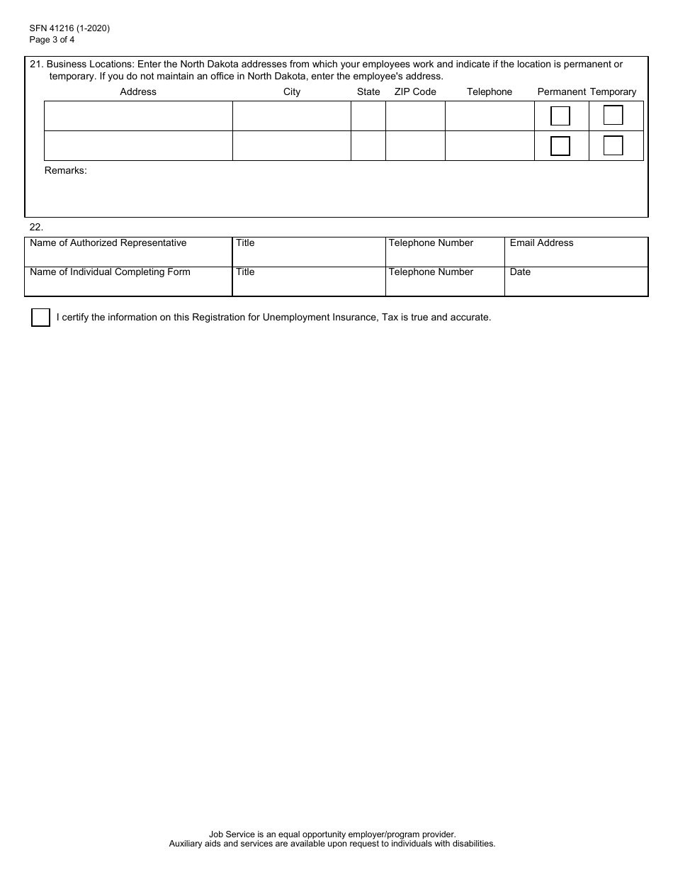 Form SFN41216 Registration for Unemployment Insurance Tax - North Dakota, Page 3