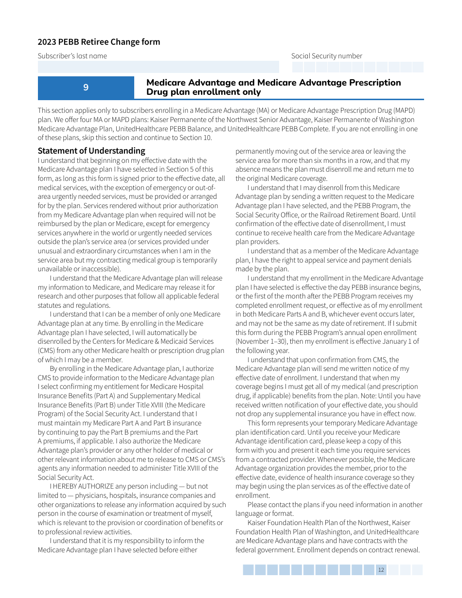 Form HCA-51-0007 Pebb Retiree Change Form - Washington, Page 12
