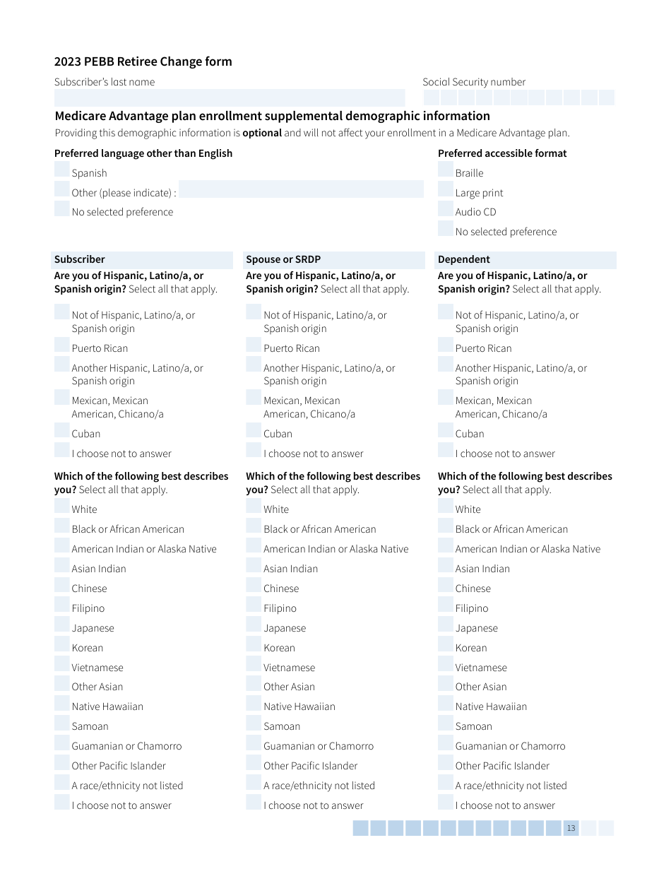 Form HCA-51-0007 Pebb Retiree Change Form - Washington, Page 13