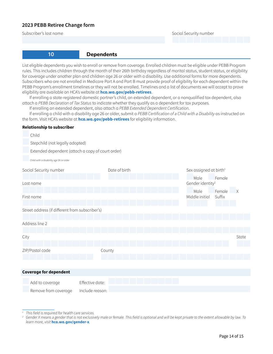Form HCA-51-0007 Pebb Retiree Change Form - Washington, Page 14