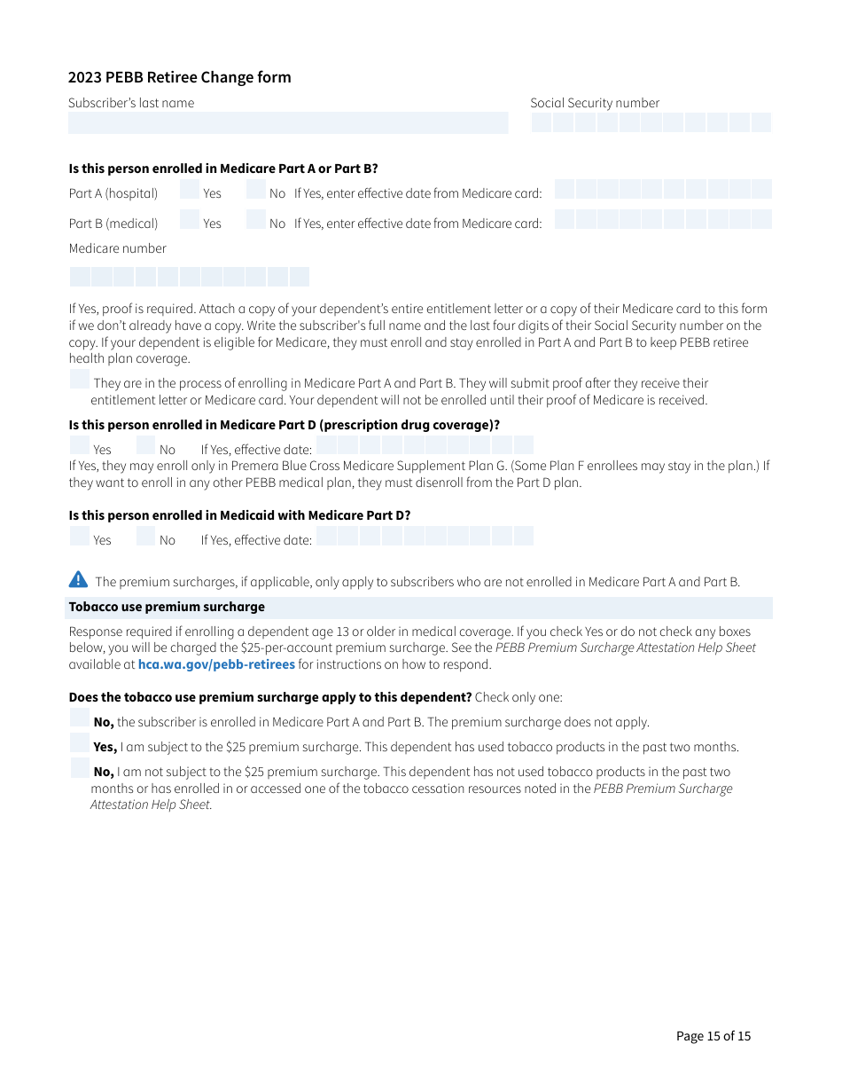 Form HCA-51-0007 Pebb Retiree Change Form - Washington, Page 15