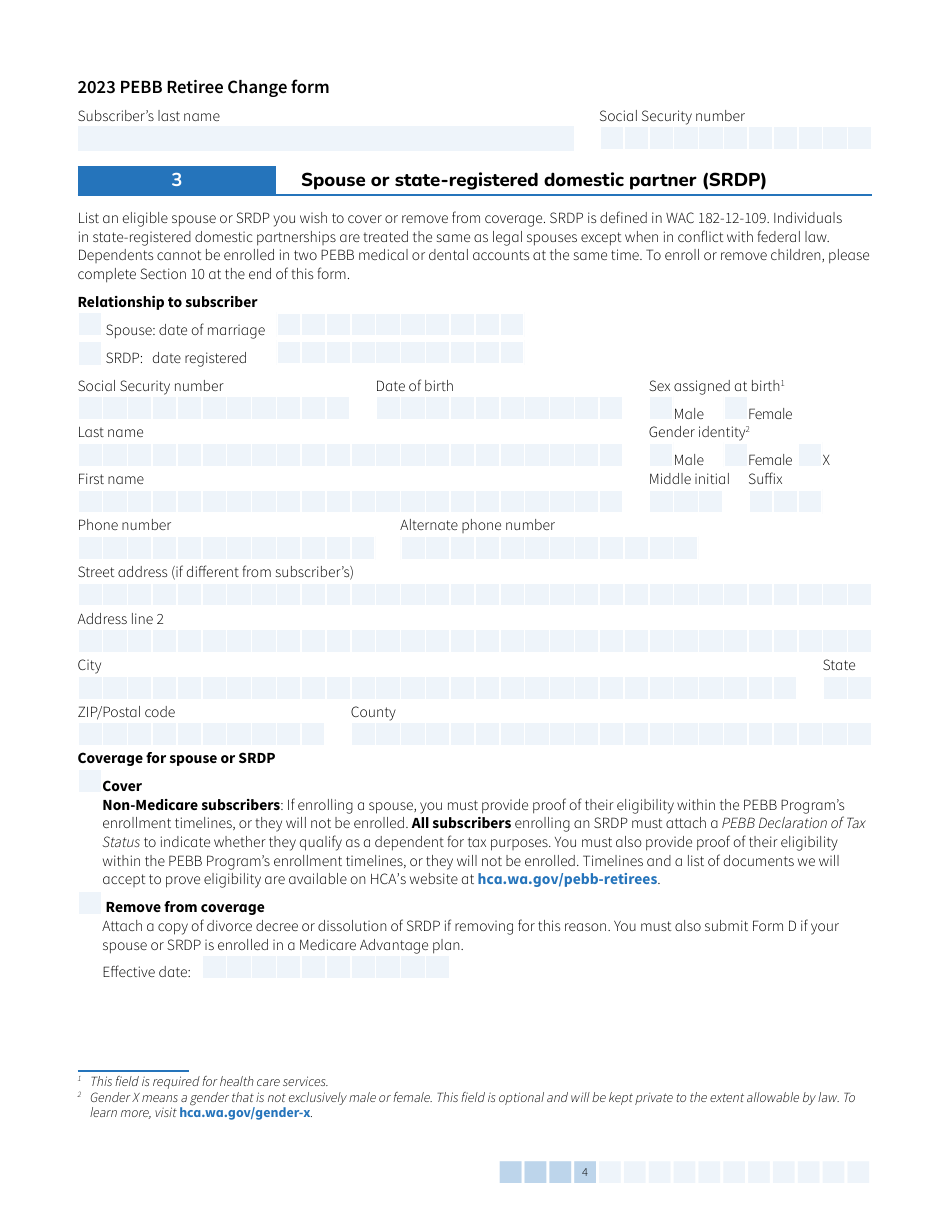 Form HCA-51-0007 Pebb Retiree Change Form - Washington, Page 4