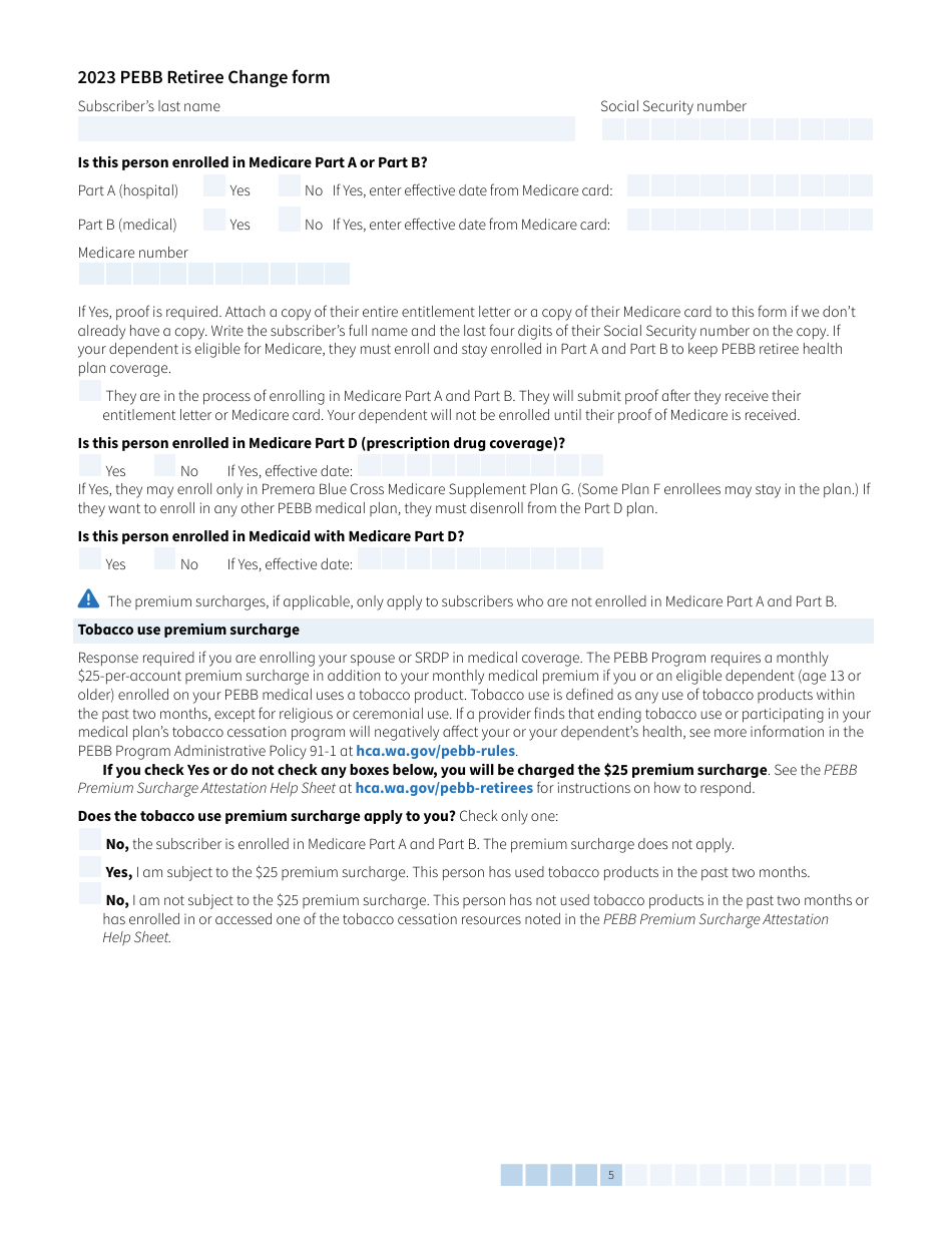 Form HCA-51-0007 Pebb Retiree Change Form - Washington, Page 5