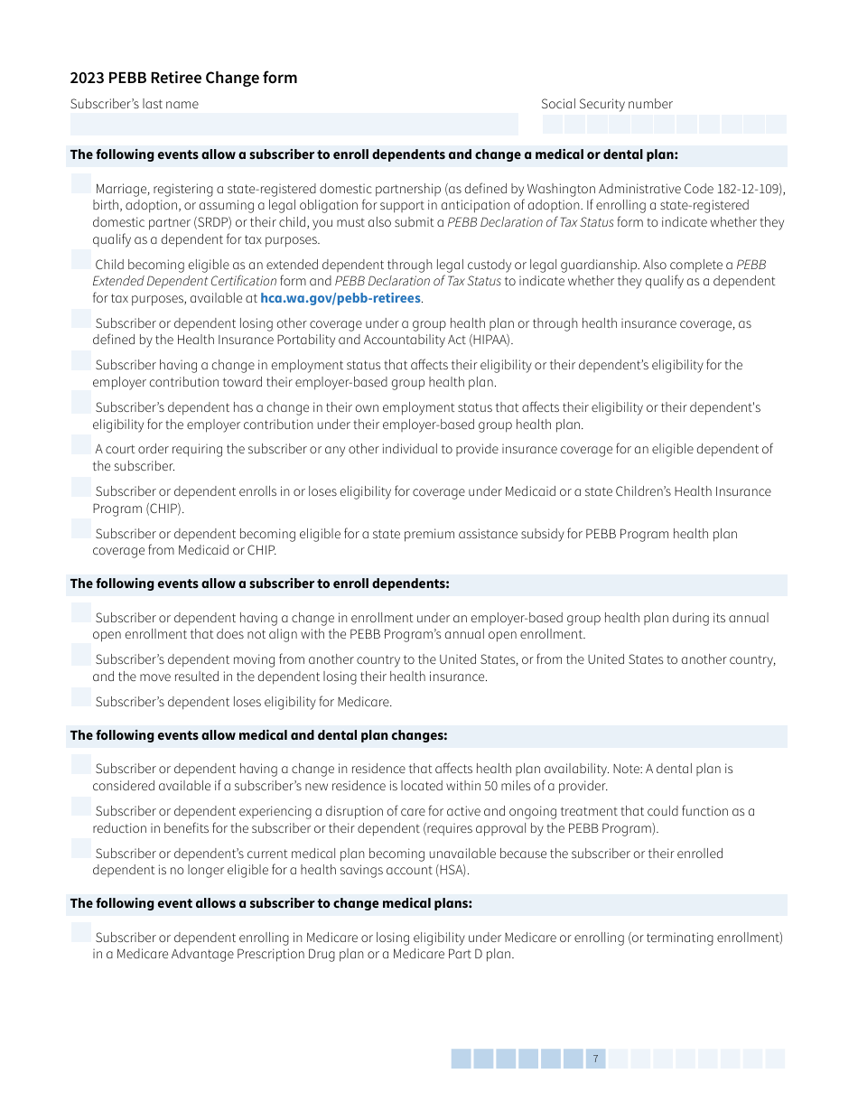 Form HCA-51-0007 Pebb Retiree Change Form - Washington, Page 7