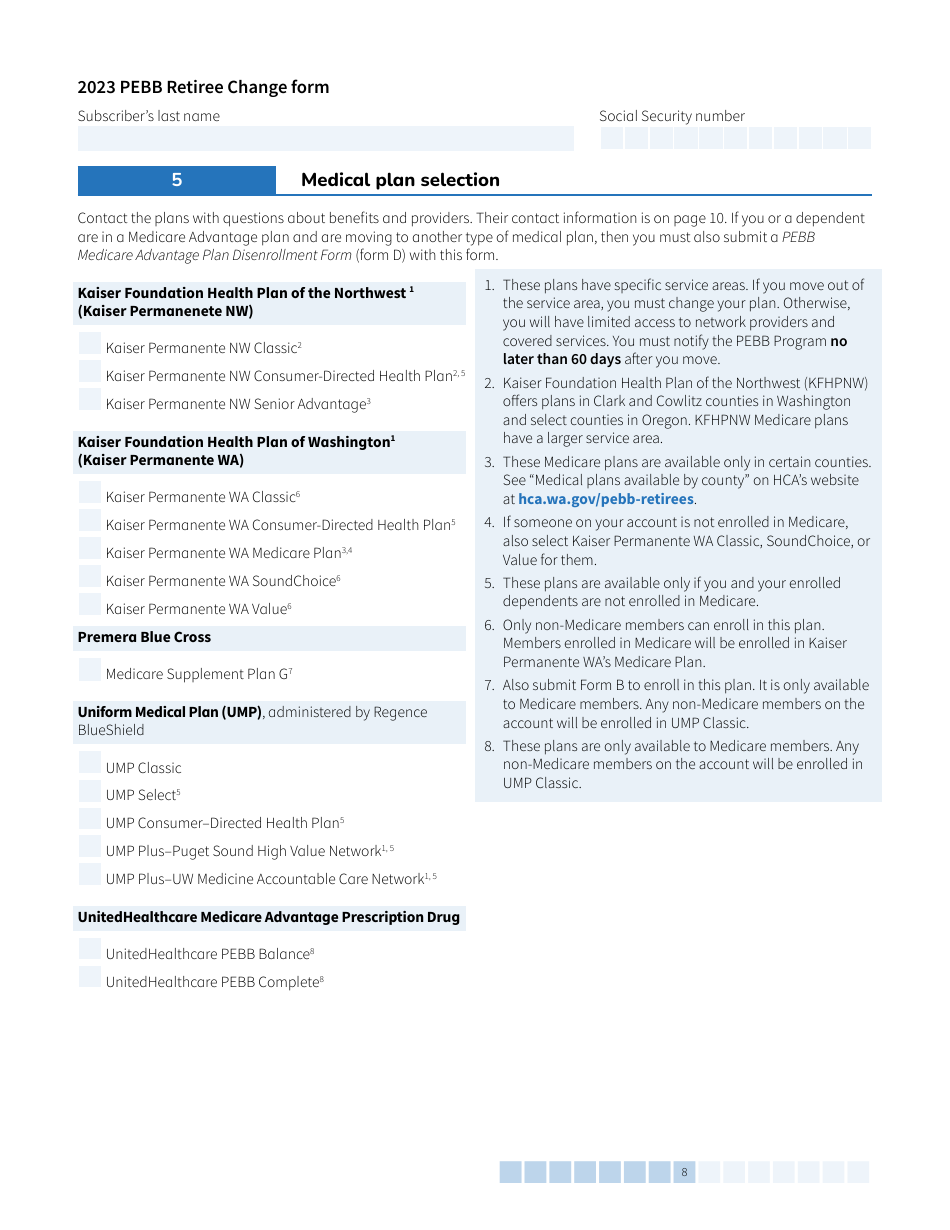 Form HCA-51-0007 Pebb Retiree Change Form - Washington, Page 8