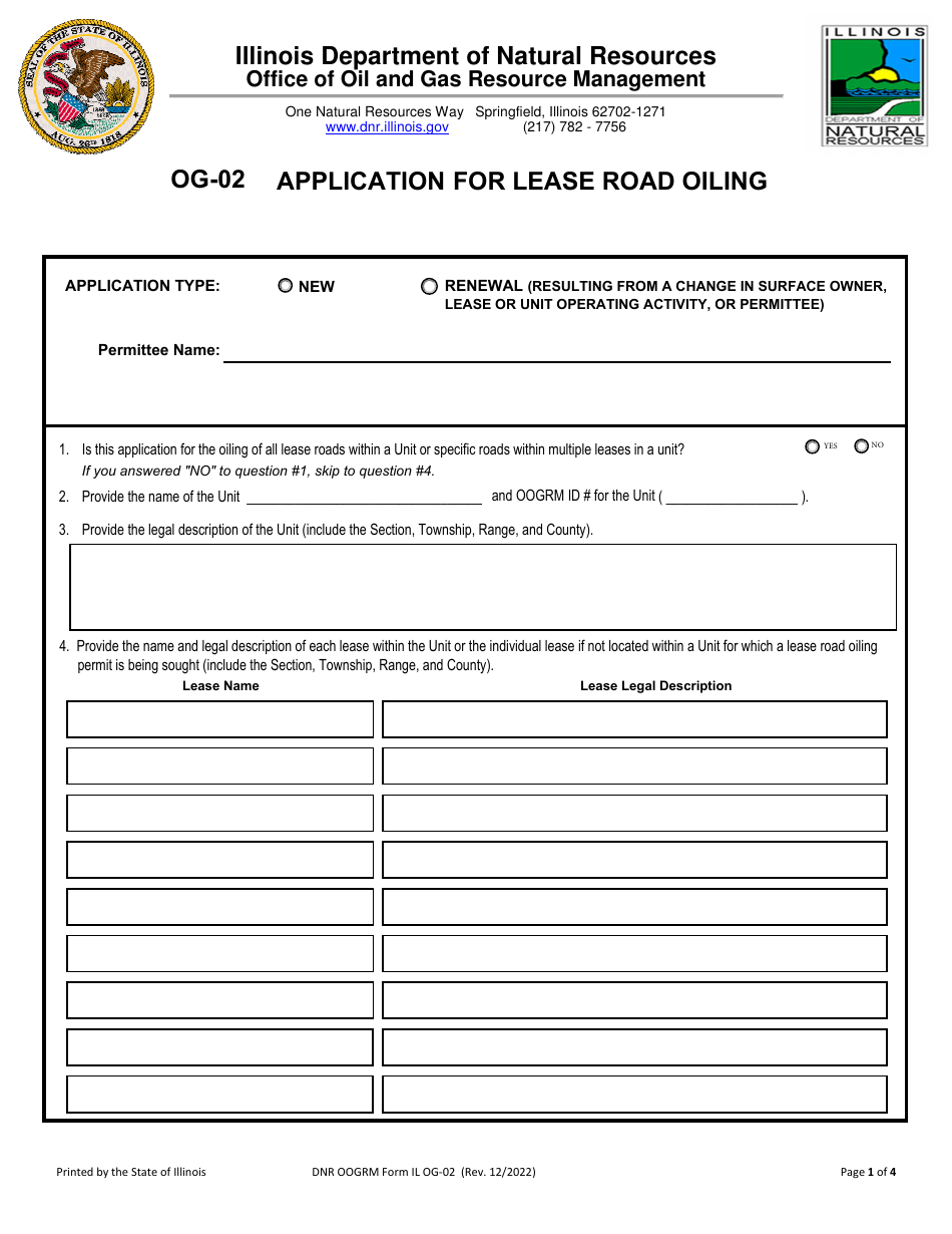 Form OG-02 Application for Lease Road Oiling - Illinois, Page 1
