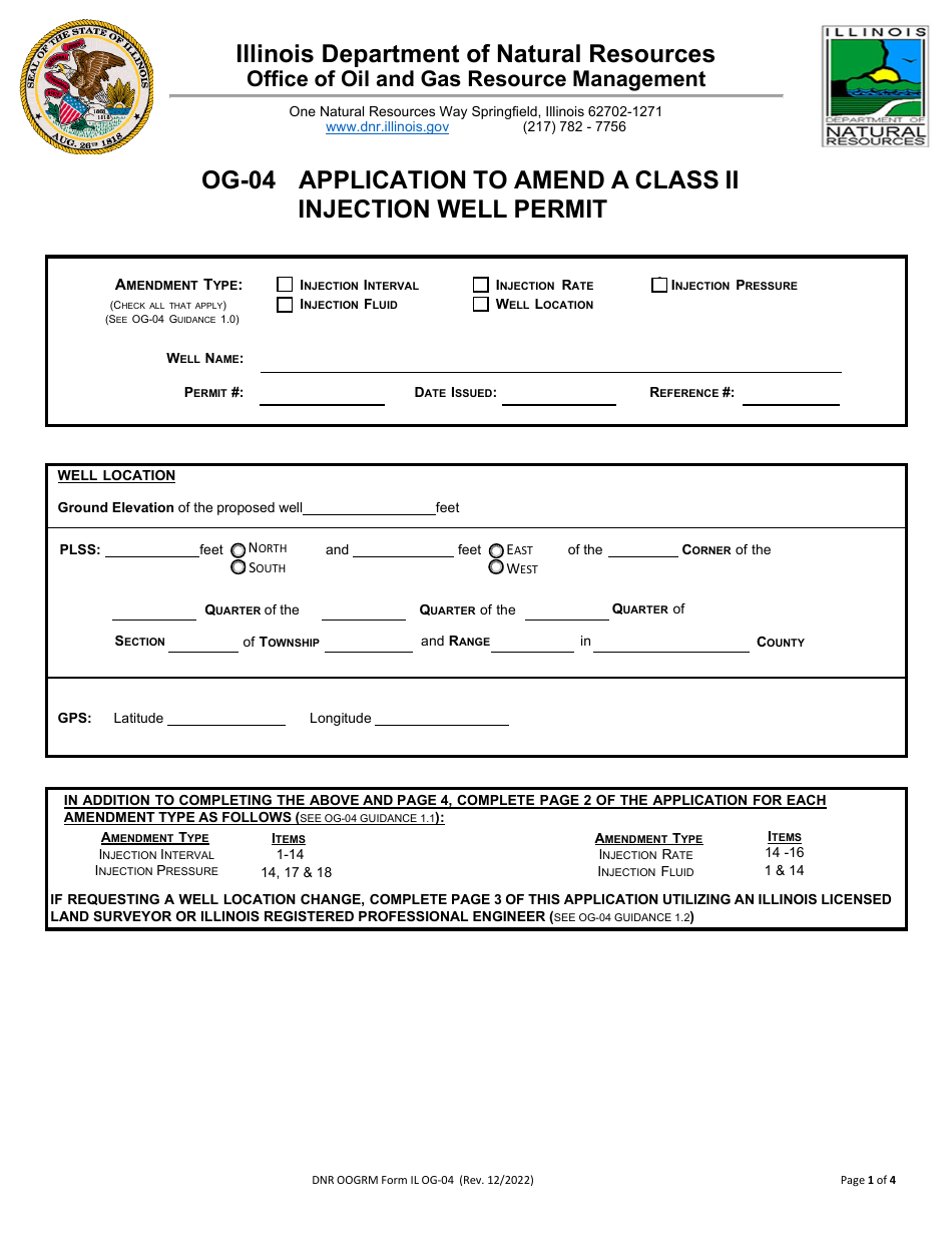 Form OG-04 Application to Amend a Class II Injection Well Permit - Illinois, Page 1