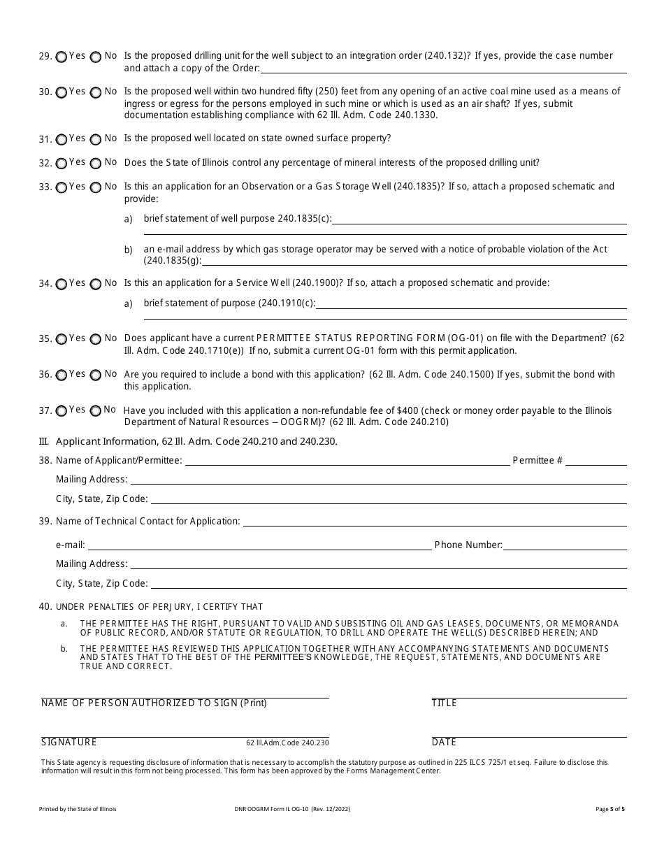 Form OG-10 Permit Application to Drill, Deepen, or Convert a Well - Illinois, Page 5