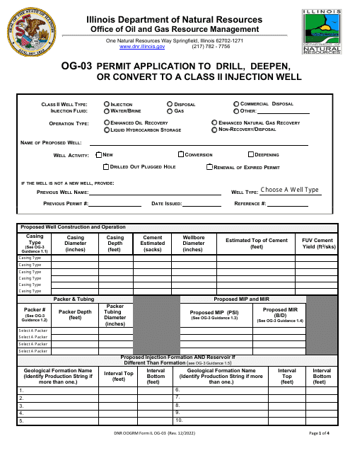 Form OG-03 Permit Application to Drill, Deepen, or Convert to a Class II Injection Well - Illinois