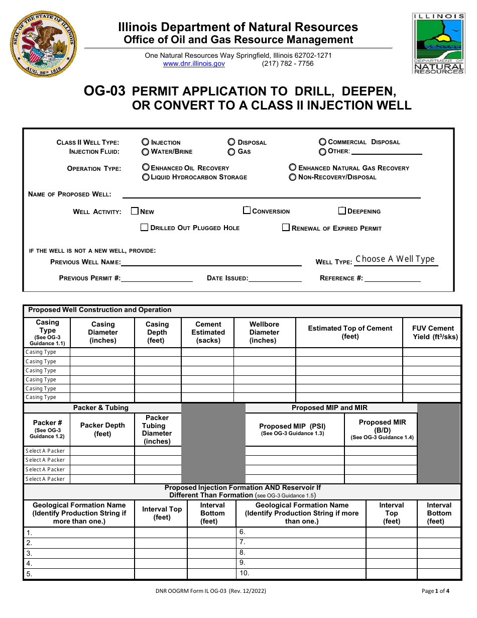 Form OG-03 Permit Application to Drill, Deepen, or Convert to a Class II Injection Well - Illinois, Page 1