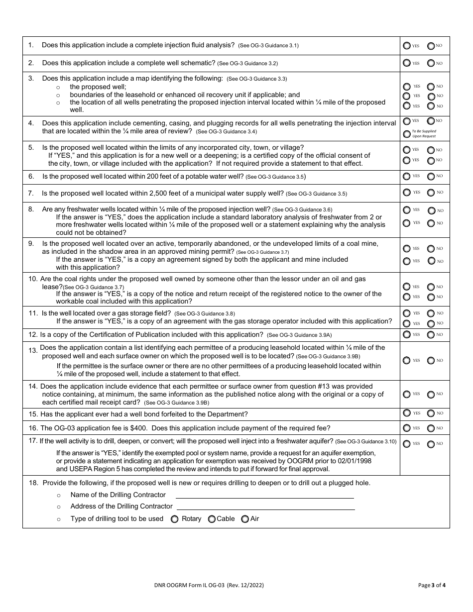 Form OG-03 Permit Application to Drill, Deepen, or Convert to a Class II Injection Well - Illinois, Page 3